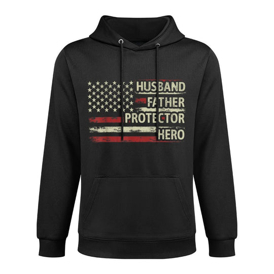 Mens Husband Father Protector Hero Dad American Fathers Day Easy Care Hoodie