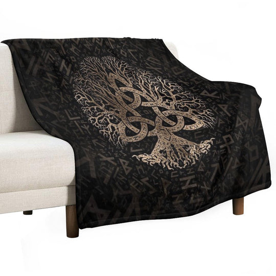 Tree of Life with Triquetra on Futhark Pattern Easy Care Throw Blanket