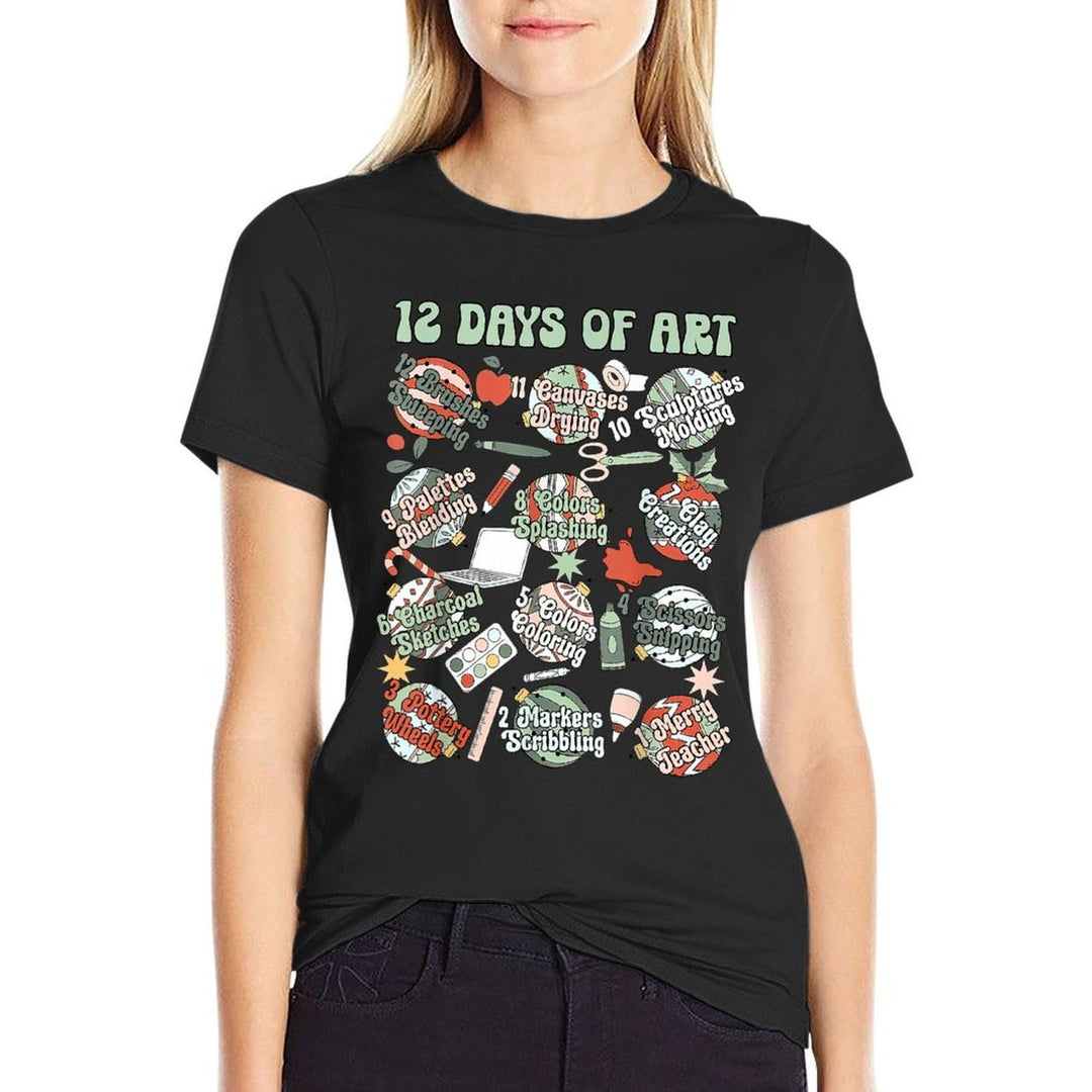 12 Days of Art Teacher Christmas Artists Painter Educational  High-quality Stitching T-Shirt