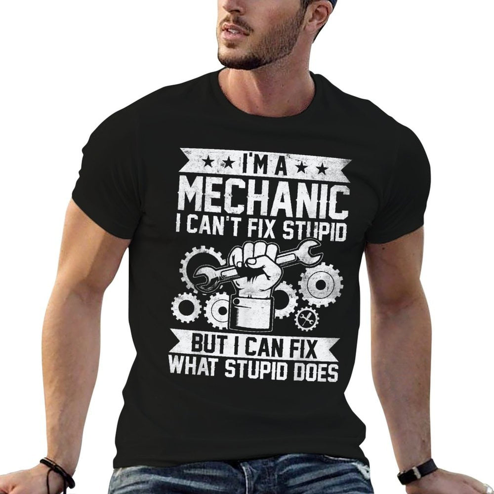 Funny Car Mechanic Engineer Men Women Kids Auto Mechanic  Ribbed Collar T-Shirt