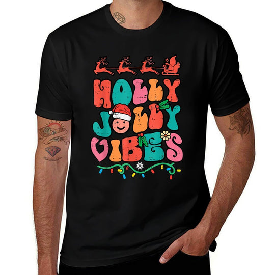 Groovy Christmas Jolly Holly Vibes Retro Xmas Men Women Kids Comfortable T-Shirt