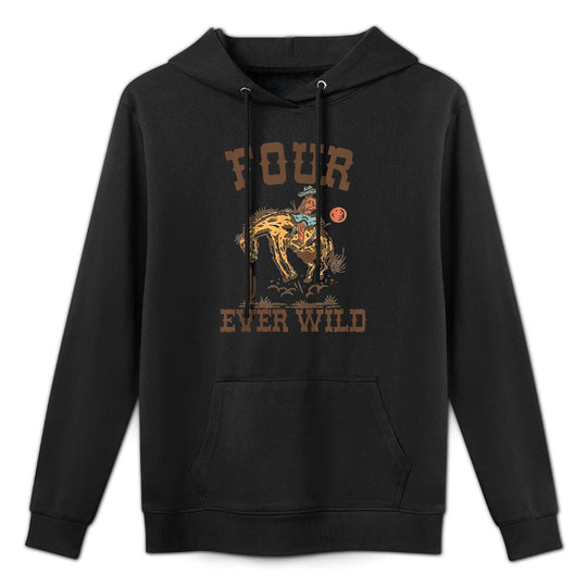 Kids Four Ever Wild Cowboy Western Rodeo 4th Birthday Boy Colorfast Hoodie