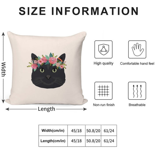 Black Cat Breed Floral Crown Black Cats Lover Pure Breed Gifts Soft Bedroom Essential Throw Pillow