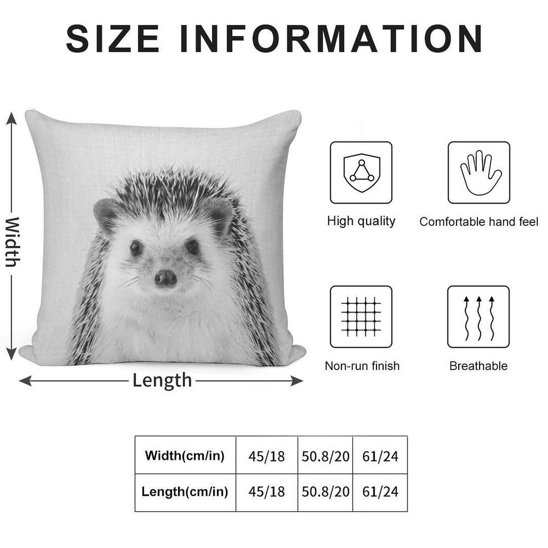 Hedgehog - Black & White Soft Washable Throw Pillow
