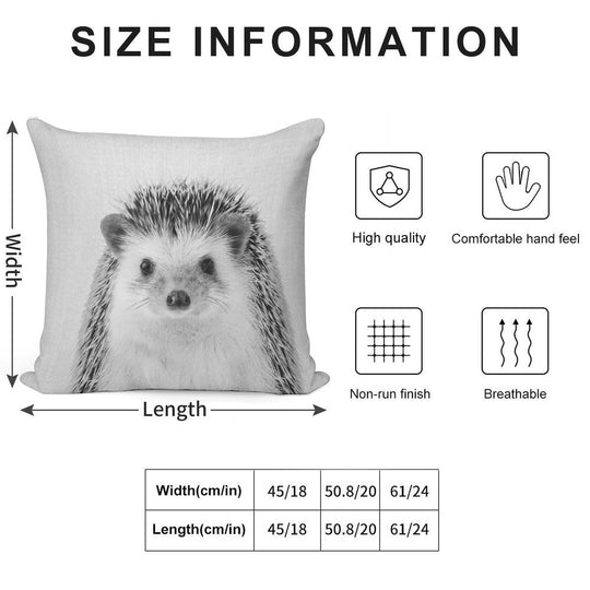 Hedgehog - Black & White Soft Washable Throw Pillow