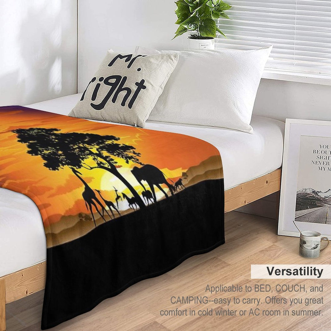 Wild Animals on African Savanna Sunset Velvety-soft Throw Blanket