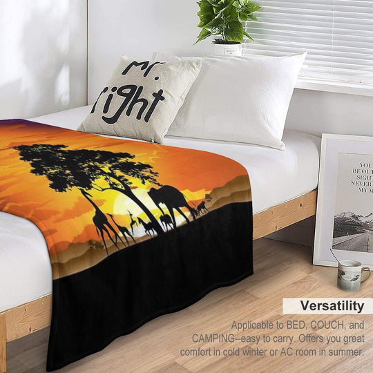 Wild Animals on African Savanna Sunset Velvety-soft Throw Blanket