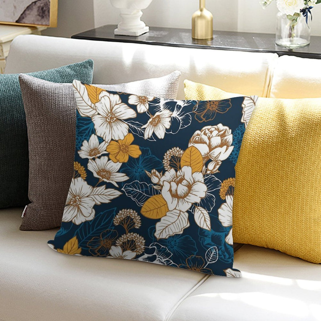 Navy And Gold Peony And Blossom Seamless Pattern Soft Fade-Resistant Throw Pillow