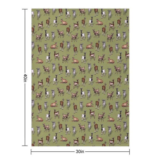 Tiny Goats on Green - Goat Herd Pattern Versatility Throw Blanket