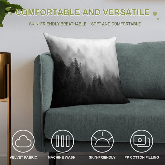 I Love You But I Have Chosen Darkness  Misty Romantic Retro Fall Wilderness Fairytale Forest With Trees Covered In Magic Fog S Soft Home Decor Throw Pillow