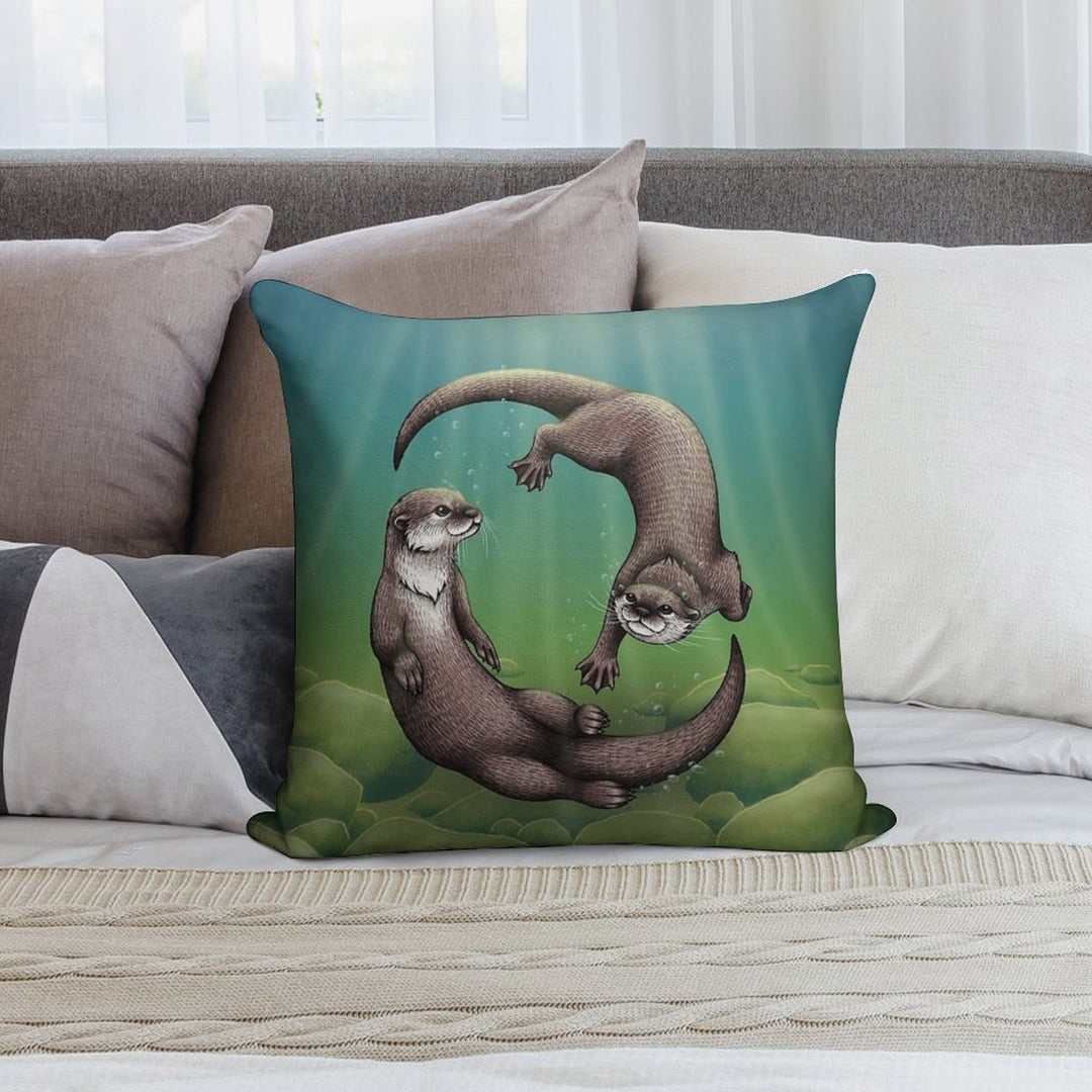 Asian Small-Clawed Otters Soft Hidden Zipper Throw Pillow