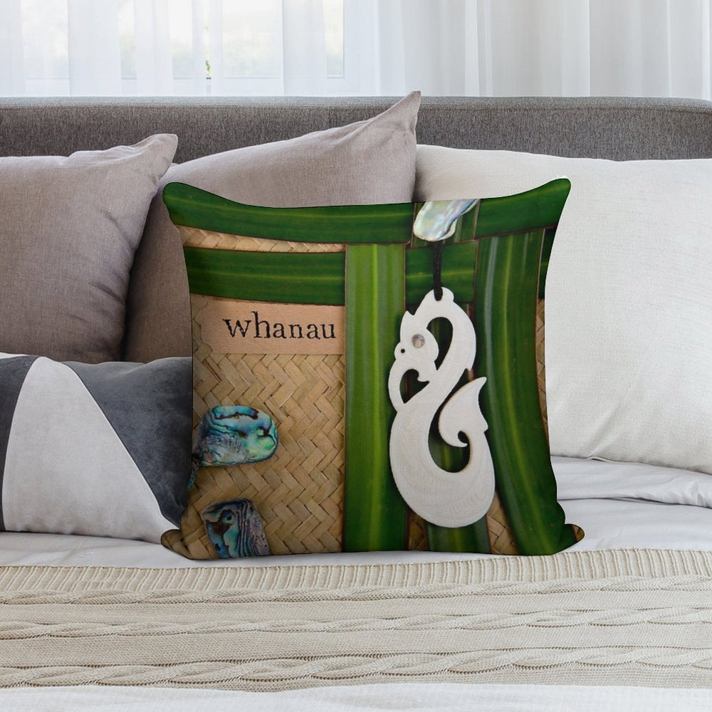 NZ Maori - Whanau - Family Theme Soft Short Plush Fabric Throw Pillow
