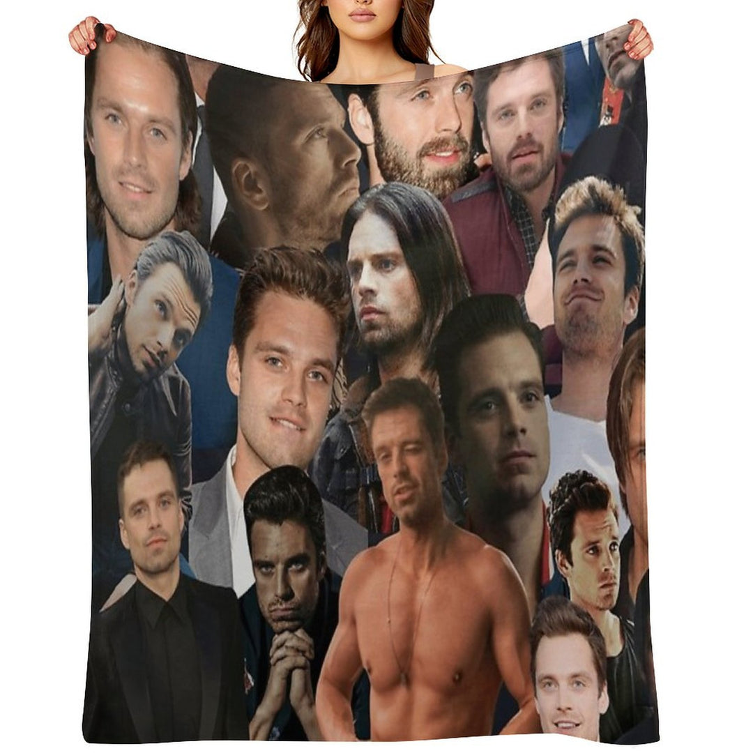 Sebastian Stan Photo Collage Actor Handsome Actor For Fans Womens Multi-functional Throw Blanket