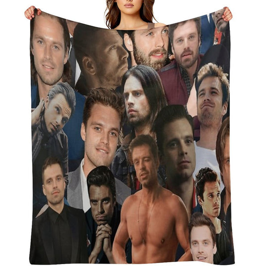 Sebastian Stan Photo Collage Actor Handsome Actor For Fans Womens Multi-functional Throw Blanket