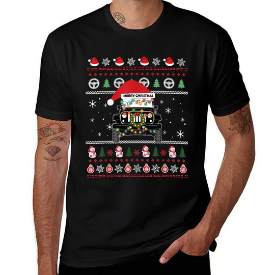 Merry Jeepmas Ugly Light Christmas  High-quality Stitching T-Shirt
