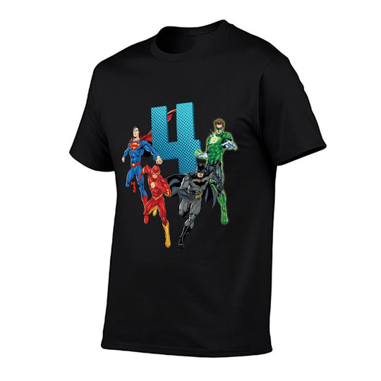 Kids Justice League Super Hero 4th Birthday  Soft T-Shirt