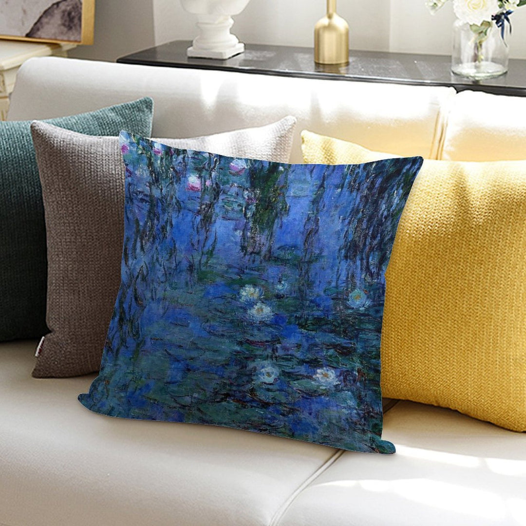 Water Lilies Monet Vibrant Blue Soft Hidden Zipper Throw Pillow
