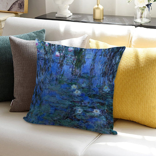 Water Lilies Monet Vibrant Blue Soft Hidden Zipper Throw Pillow