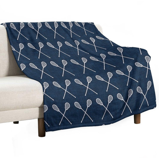 Lacrosse Crossed Sticks - Navy Durable Throw Blanket