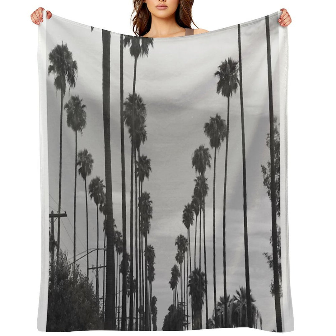 Vintage Black & White California Palm Trees Photo Machine-washable Throw Blanket