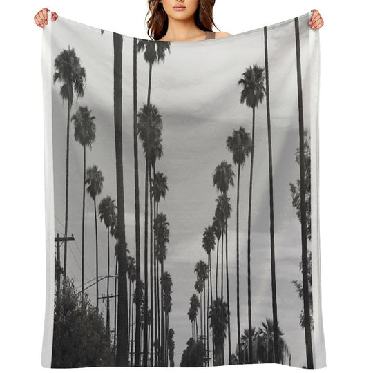 Vintage Black & White California Palm Trees Photo Machine-washable Throw Blanket
