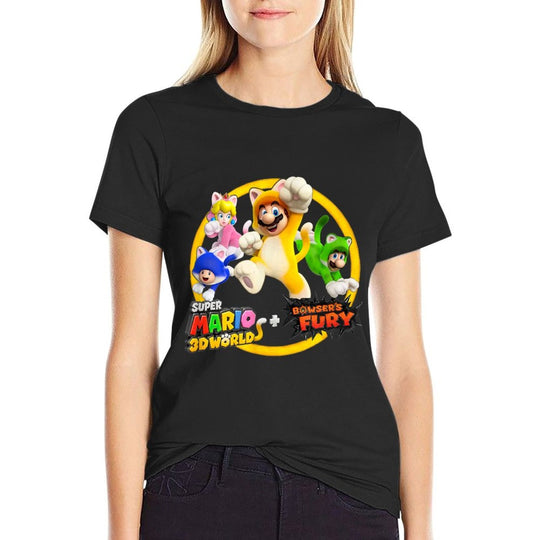 Super Mario 3D World Bowsers Fury Cat Suit Group Jump  Graphic-printed T-Shirt