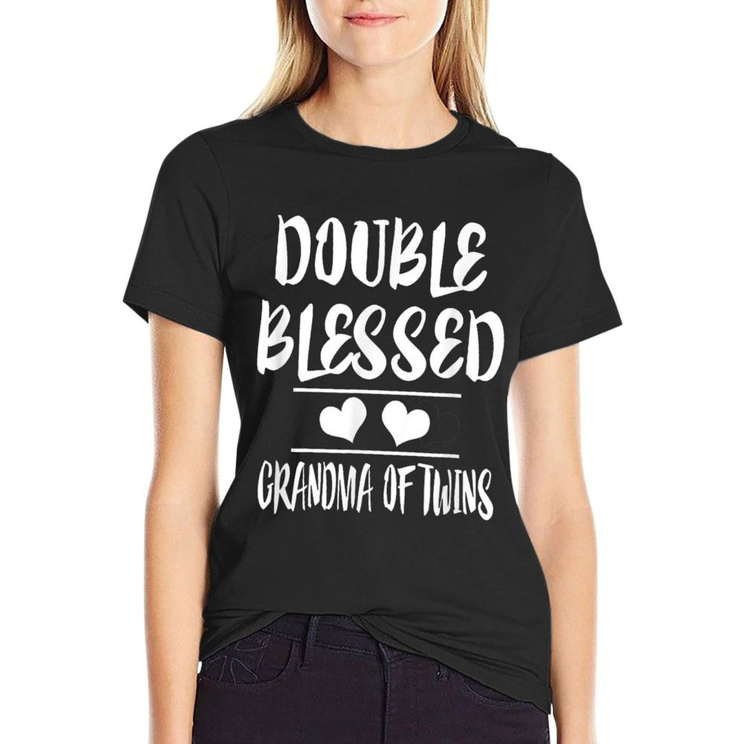 Double Blessed Grandma Of Twins Grandmother Gift  Rolled Sleeves T-Shirt