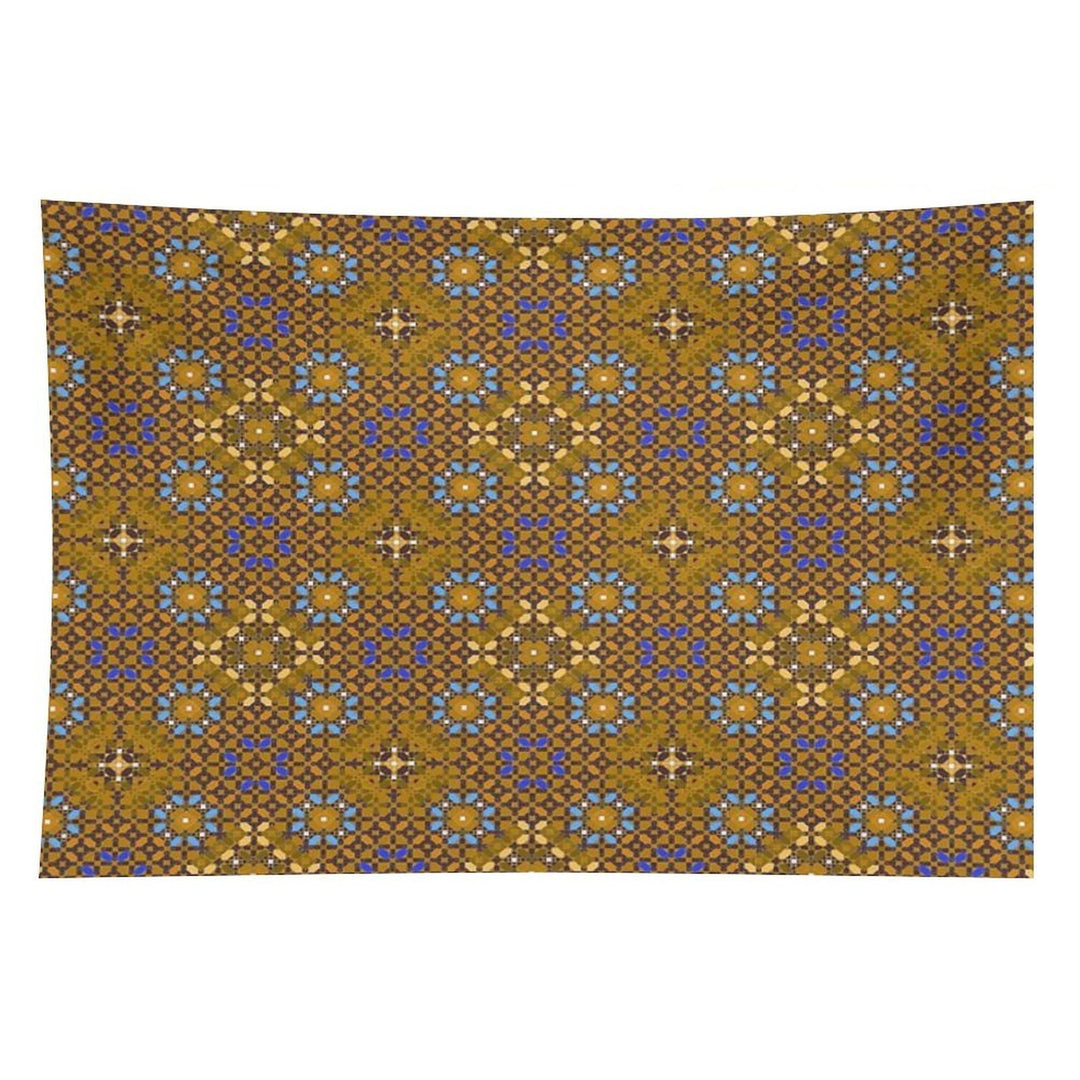 Golden Brown Geometric Composition with Turquoise Flowers Tapestry