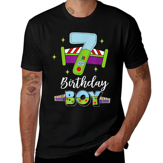 7th Birthday Party Toy Theme Boys Girls 7 Year Old Bday  Tagless Design T-Shirt