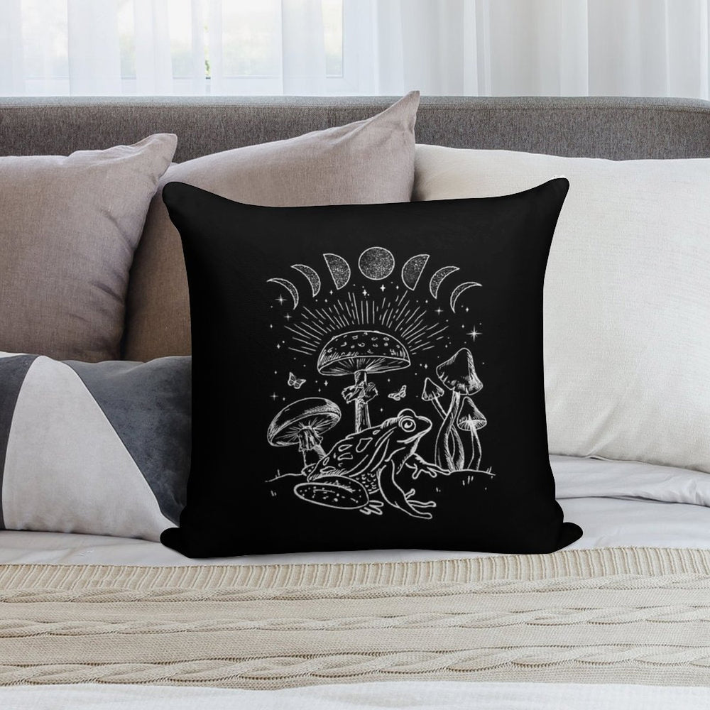 Dark Academia Frog And Mushroom Cottagecore Aesthetic with Goth Mystique, Alternative Edge, Forest Psychedelic Nature, And Witc Soft Reinforced Edging Throw Pillow