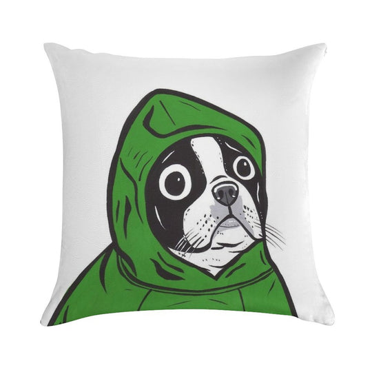Boston Terrier Green Hoodie Soft Multiple Sizes Throw Pillow