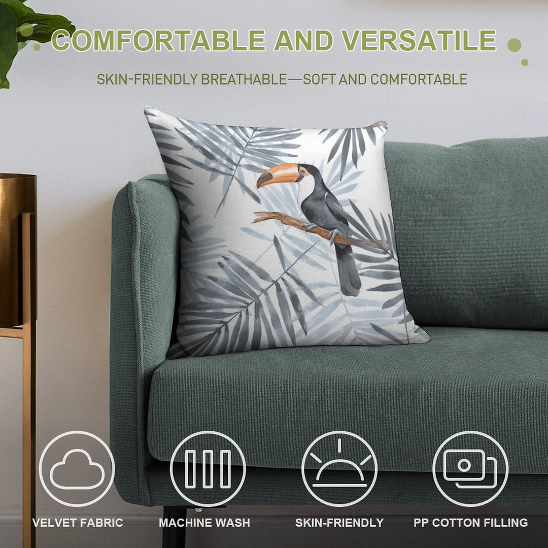 Palm Leaves And Toucan Soft Anti-Pilling Throw Pillow