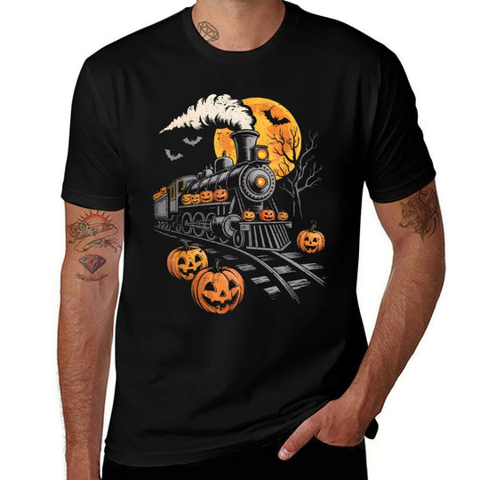 Vintage Halloween Train Jack O Lantern Pumpkin Men Women Kid  Heathered Texture T-Shirt