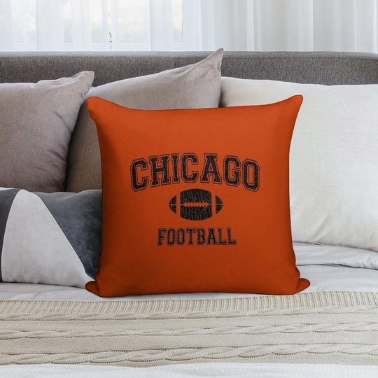 American Football Sport Design  Chicago Football - Distressed Soft Short Plush Fabric Throw Pillow
