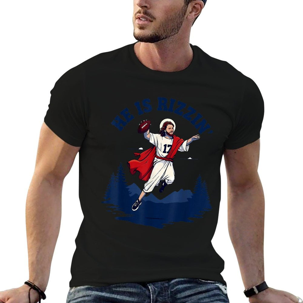 He Is Rizzin Jesus Playing Football Game Day Sports Rizz Comfortable T-Shirt