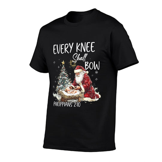 Vintage Every Knee Shall Bow Santa Clause Religious Xmas  Oversized Silhouette T-Shirt