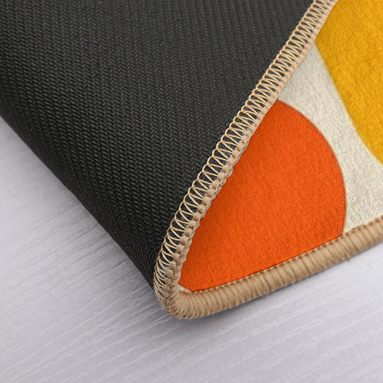 Retro Geometric Design 687 Red Orange Yellow And Beige  Easy Maintenance Bath Mat