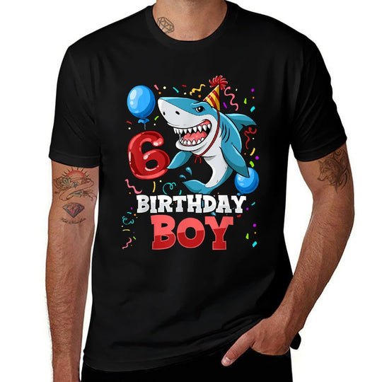 Shark 6th Birthday Boy  Rolled Sleeves T-Shirt