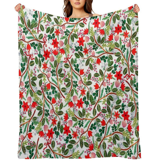 Christmas Floral Pattern Anti-pilling Throw Blanket