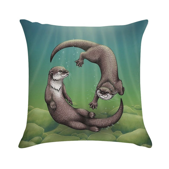 Asian Small-Clawed Otters Soft Hidden Zipper Throw Pillow