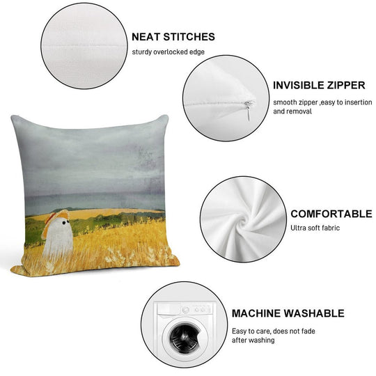 There's A Ghost in The Wheat Field Again... Soft Shrink-Resistant Throw Pillow