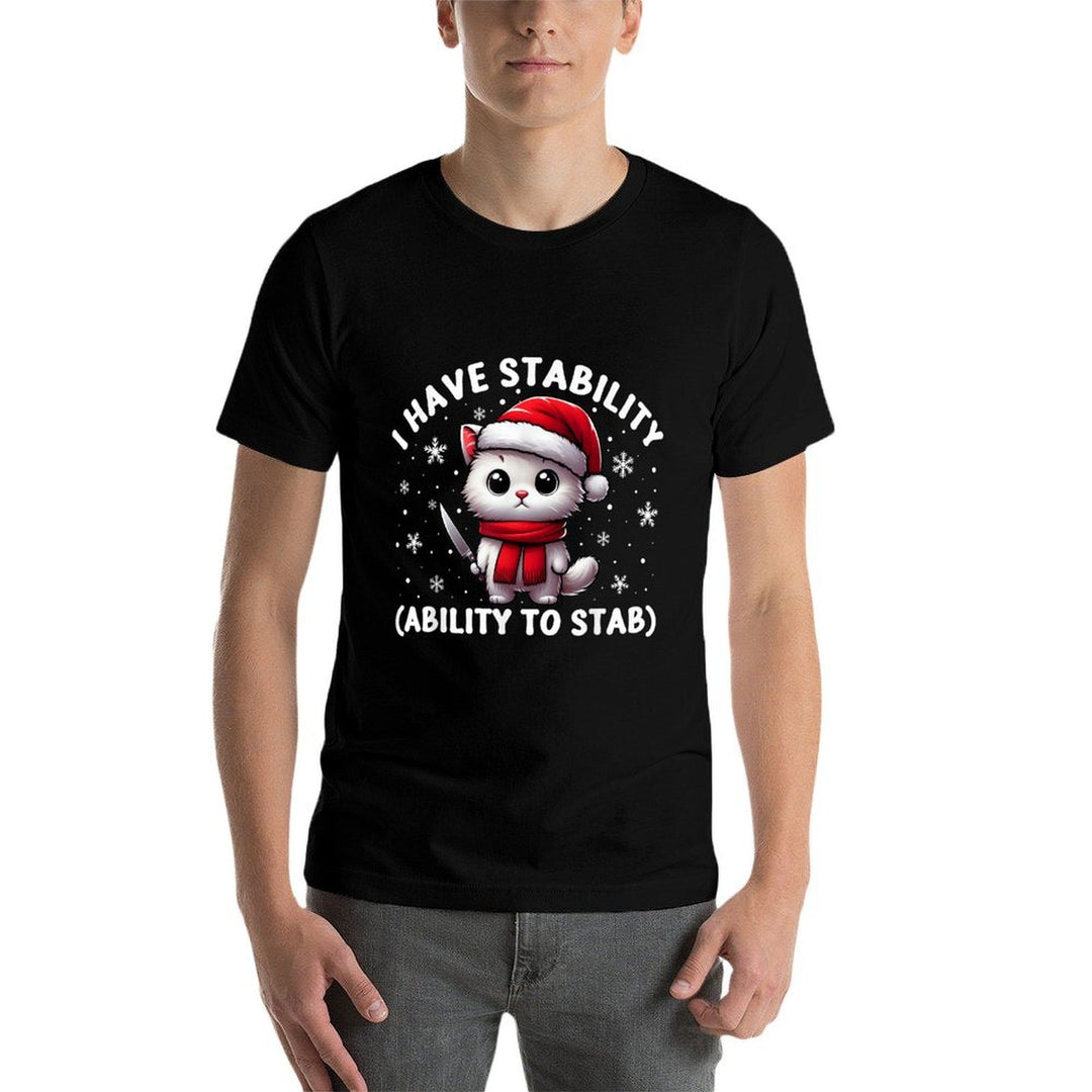 Funny Meme Cats With Knife I Have Stability Ability To Stab  Lightweight T-Shirt
