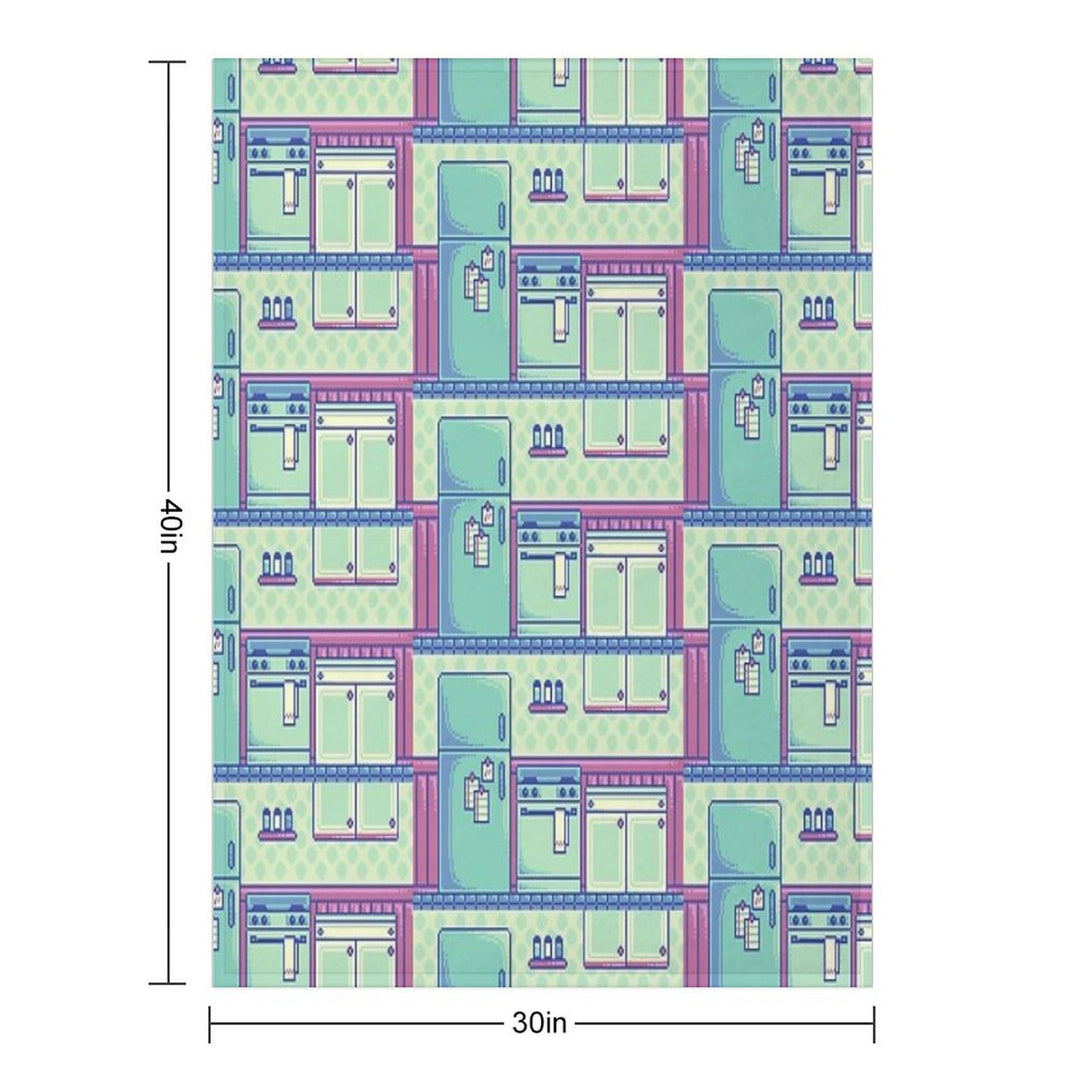 Kitchen (Pixel) Plush Throw Blanket
