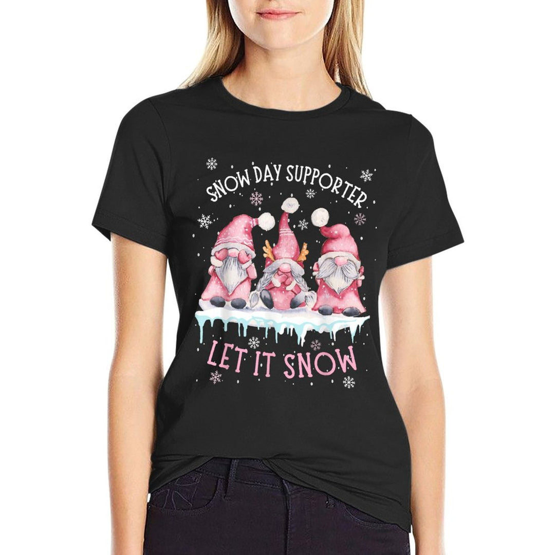 Snow Day Supporter Xmas Holiday Let It Snow Cute Three Gnome  Wrinkle-resistant T-Shirt