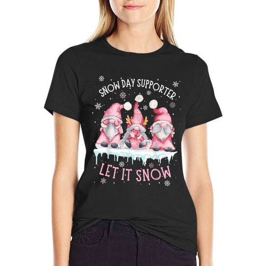 Snow Day Supporter Xmas Holiday Let It Snow Cute Three Gnome  Wrinkle-resistant T-Shirt