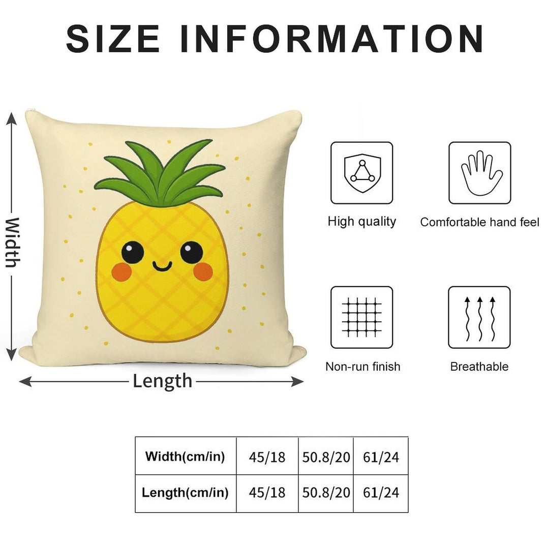 Kawaii-Style Pineapple - Light Beige Background Soft Fade-Resistant Throw Pillow