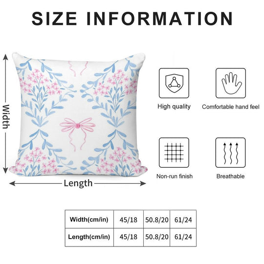 Pink And Blue Coquette Aesthetic &Cute Pretty Preppy Watercolor Pink Bows Soft Skin-Friendly Throw Pillow