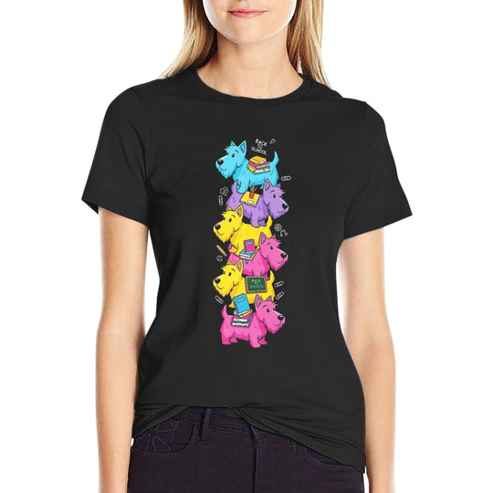 Scottish Terrier Colorful Rainbow Back to School Boys Girls Premium  Slim-fit Cut T-Shirt