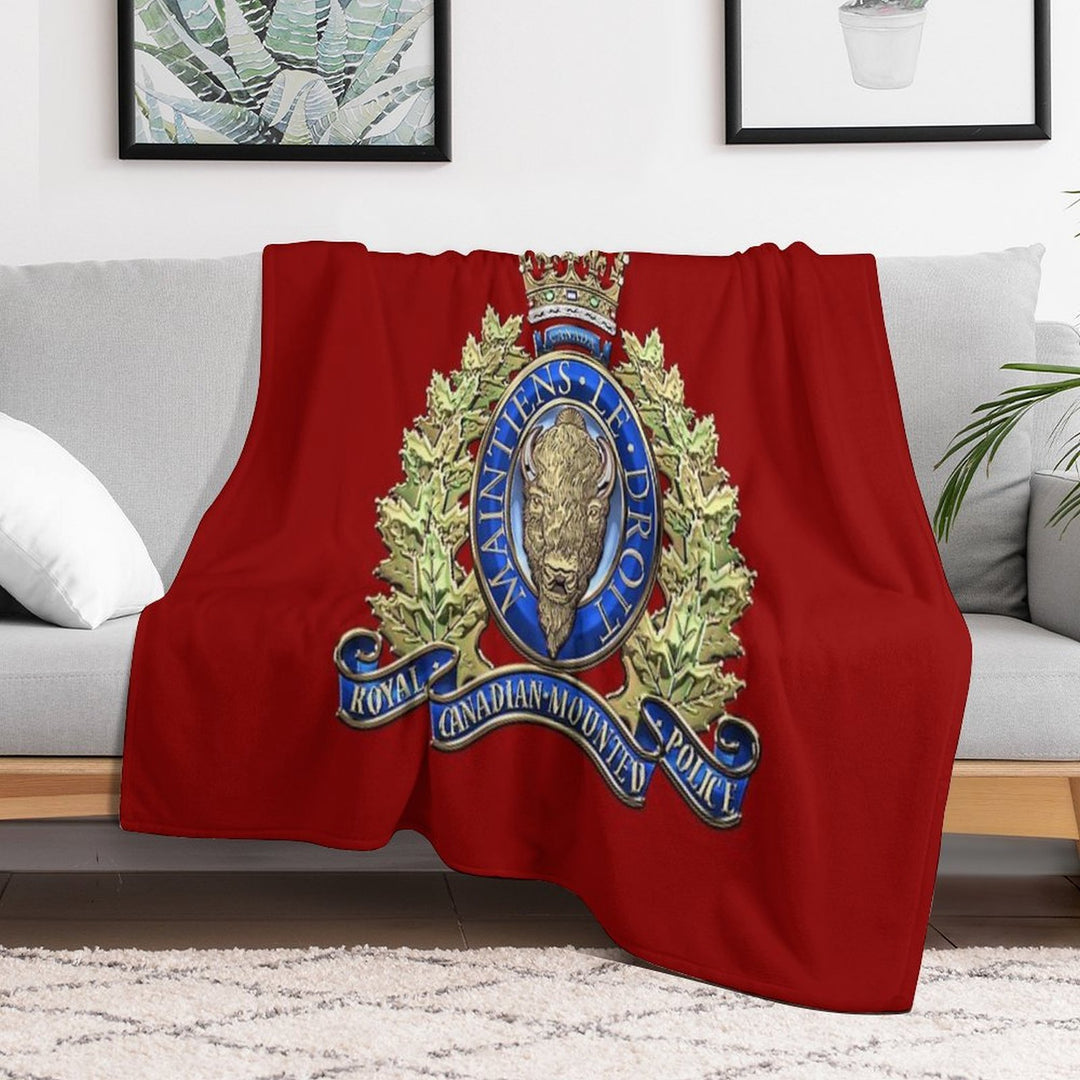 Royal Canadian Mounted Police - RCMP Badge over Red Velvet Sustainable Throw Blanket
