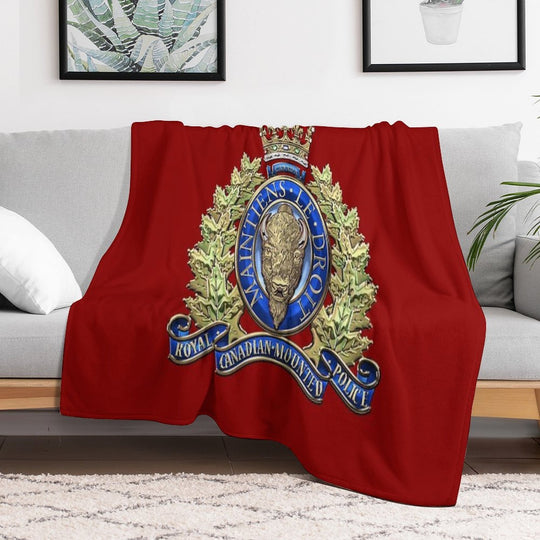 Royal Canadian Mounted Police - RCMP Badge over Red Velvet Sustainable Throw Blanket